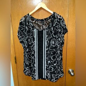 Lane Bryant sheer floral black and white shirt sleeve blouse